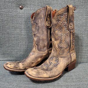 Dan Post Vintage Rivet Walking Cross Cowgirl Square Toe Boots Women’s 8.5 M #SH1